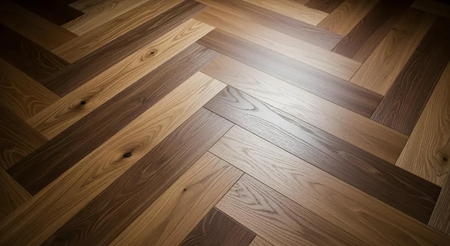Fischgrätparkett Nahaufnahme, Textur eines Fischgrät-Holzbodens